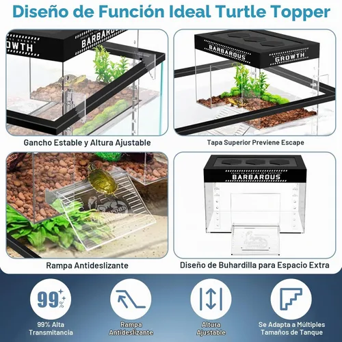 Vista 6 de GOZILLA Plataforma ajustable para tomar tortugas, 9.8 x 6.3 x 6.3 pulgadas, cubierta de tortuga acrílica y muelle, plataforma colgante