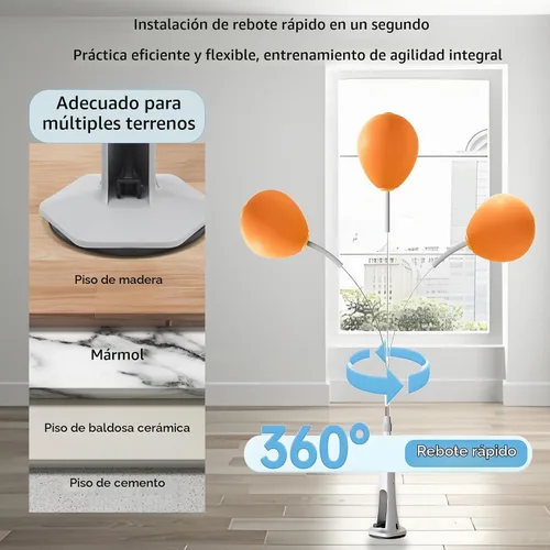 Vista 4 de Bolsa de Reflexo, Bolsa de Boxeo con Soporte, Bolsa de Boxeo para Adolescentes y Adultos, Bola de Boxeo Ajustable con Base de Ventosa, Adecuada