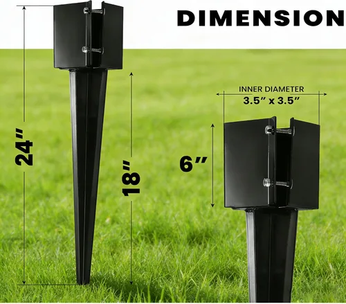 Vista 2 de Paquete de 4 postes de valla de 24 pulgadas con recubrimiento en polvo negro de metal con recubrimiento en polvo, 24 x 4 x 4 pulgadas de diámetro