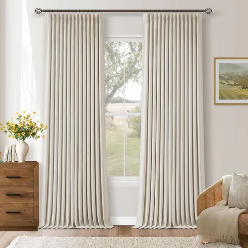Vista 169 de Juego de 2 paneles de cortinas plisadas negras de 80 pulgadas para sala de estar, cortinas plisadas de lino con forro de 80 pulgadas de largo, 100%