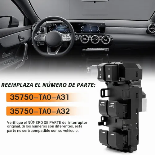 Vista 3 de Interruptor maestro para ventana eléctrica compatible con Honda Accord 2008-2012, botón automático doble, reemplaza # 35750-TA0-A31, 35750-TA0-A32