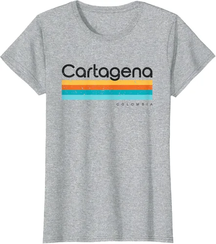 Vista 34 de Camiseta vintage de Cartagena Colombia con diseño retro, Blanco, S