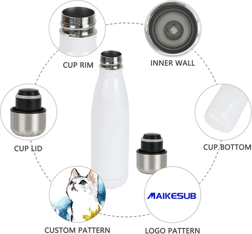 Vista 4 de 4 botellas de agua deportivas en blanco de 17 onzas con aislamiento de doble pared elegante con forma de cola aislada 4-pack 17oz sublimation