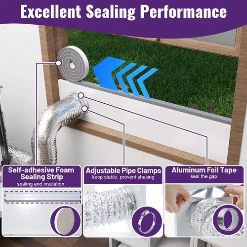 Vista 7 de Mxclimate Kit de ventilación de ventana compatible con manguera de conductos de 3 pulgadas/4 pulgadas para ventanas correderas, kit de sellado