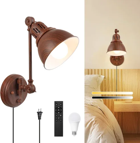 Vista 16 de GOODATE Apliques de pared enchufables, iluminación de pared con interruptor de encendido y apagado regulable, lámpara de pared con brazo oscilante