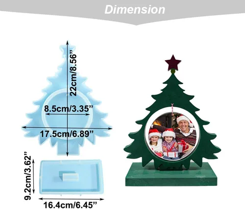 Vista 2 de Moldes de resina para marco de fotos grandes, moldes de silicona con forma de árbol de Navidad para resina epoxi, marco de fotos de bricolaje, molde