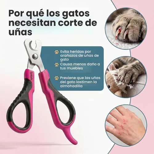 Vista 6 de Tpotato Cortauñas para gatos con lima de uñas, recortador de uñas de gato de acero inoxidable para gatos de interior, cortaúñas profesional