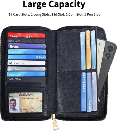 Vista 2 de Chelmon - Monedero para mujer de cuero genuino con bloqueo de señal RFID, para tarjetas de crédito
