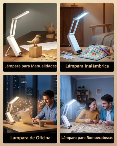 Vista 6 de EZVALO Lámpara de escritorio recargable, batería de 6000 mAh, lámpara de mesa inalámbrica para lectura de libros, mini lámparas plegables y Blanco