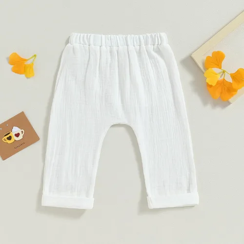 Vista 2 de Pantalones deportivos de algodón y lino para bebés, niños y niñas, elásticos, básicos, pantalones largos con harén, ropa de otoño