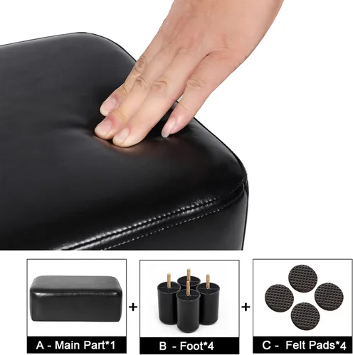 Vista 7 de Adeco Reposapiés pequeño, otomano rectangular, reposapiés acolchado, asiento extra para mascotas, para sala de estar, entrada, oficina (negro)