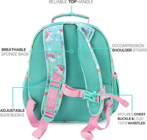 Vista 3 de Mibasies - Mochila para niños y niñas, mochila ideal para niños en preescolar, kínder y primaria, Unicornio mágico