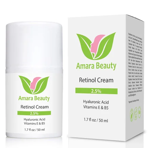 Vista 3 de Amara Organics, crema con retinol para rostro, 2.5 % con ácido hialurónico, vitaminas E y B5, 1.7 onzas líquidas