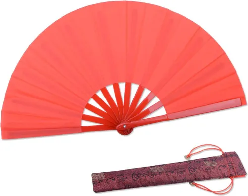 Vista 7 de Ventilador plegable de 11.8 pulgadas, negro, pequeño, ventilador de mano chino Kung Fu Tai Chi para hombres, mujeres/niños con una funda de tela