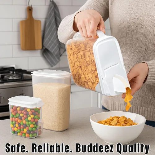 Vista 2 de Buddeez Cereal Buddy - Dispensador de almacenamiento de alimentos, varios tamaños, recipientes de plástico sin BPA con mango EZ Grip, cuchara