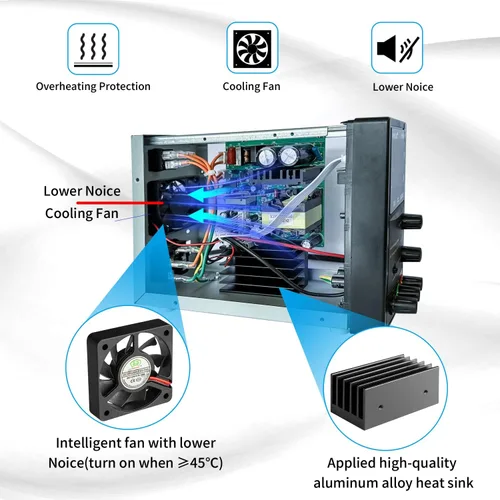 Vista 3 de Fuente de alimentación de CC variable, fuente de alimentación de banco de CC regulada de conmutación ajustable de 30 V 5 A con pantalla LED de 4