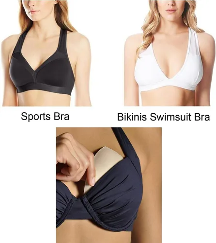 Vista 6 de 3 Pairs Removeable Triangle Bra Pads Inserts for Bikinis Top, SportYoga Bra, Swimsuit, AB,CD Cups Optional-Beige