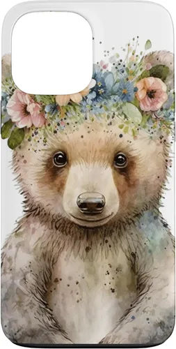 Vista 23 de iPhone 16 Brown Bear Boho Woodland Animal Floral Case