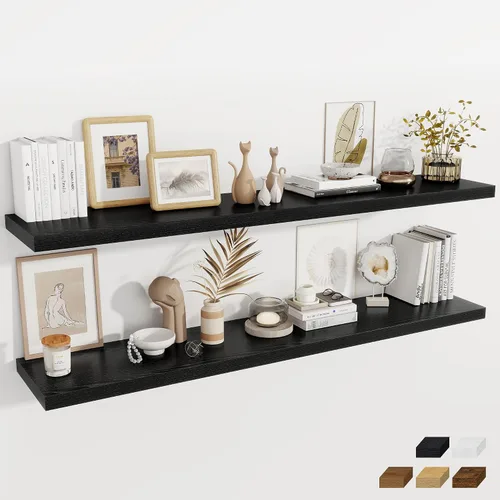 Vista 56 de Fun Memories Pequeños estantes flotantes para pared, estantes cuadrados de pared de 8 pulgadas con soportes invisibles, estantes negros para baño