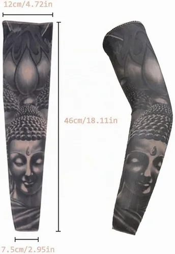 Vista 4 de Mangas de tatuaje para hombres, juego de mangas de brazo de tatuaje temporal falso, negro, 5 piezas