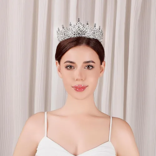 Vista 2 de Tiara para mujer, coronas de reina de cristal, tiaras de princesa con diamantes de imitación, accesorios para el cabello real perfectos para Plateado