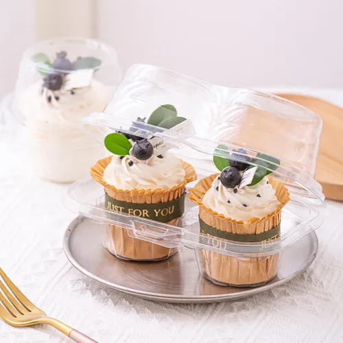 Vista 7 de Bekith 60 recipientes de plástico con 2 compartimentos para cupcakes, desechables con tapa hermética conectada, caja transparente apilable