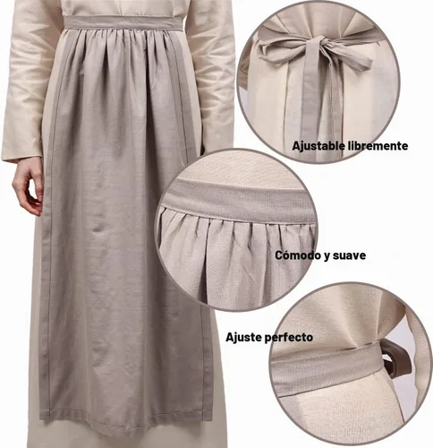 Vista 2 de FURPHI Delantal medieval pionero medio delantal renacentista de lino para mujer Gris