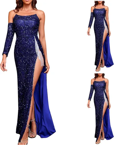 Vista 9 de TREBIN Vestido de noche sexy de una manga con un hombro y un solo hombro para mujer