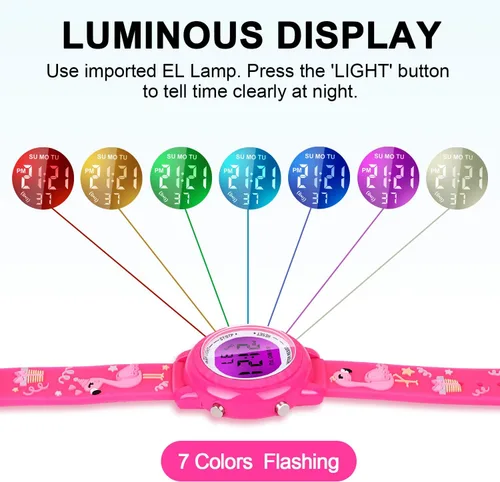Vista 3 de Viposoon Relojes LED impermeables para niños con alarma - Juguetes para niños de 3 a 10 años