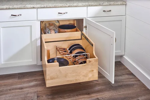 Vista 12 de Rev-A-Shelf Organizador extraíble de utensilios de cocina con base de madera con cierre suave