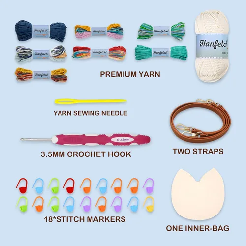 Vista 3 de Kit de ganchillo Hanfetch para avanzados o principiantes intermedios, video tutorial paso a paso e instrucciones detalladas. Suministros