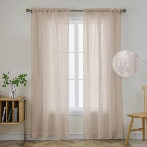 Vista 11 de Joydeco Juego de 2 paneles de cortinas traslúcidas blancas de 84 pulgadas de largo, cortinas traslúcidas de lino con bolsillo para barra