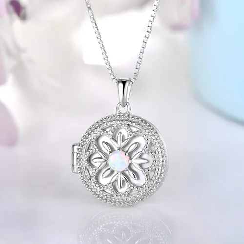 Vista 2 de FJ Colgante de medallón de fotos para mujer plata 925 maciza con collar de 4520in en caja de regalo de joyería