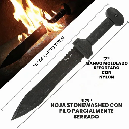 Vista 2 de Reapr 11019 - Espada de Legion, espadas tácticas con funda para campamento, senderismo, emergencias y autodefensa, 20 pulgadas de longitud total