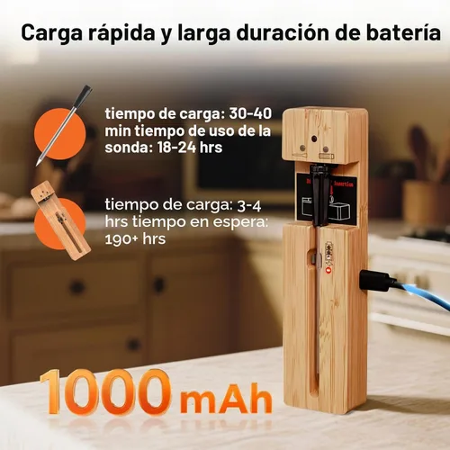 Vista 7 de Newise Termómetro de Carne Inalámbrico Bluetooth con Aplicación Inteligente, Largo Alcance y Carga Rápida, Termómetro Digital de Alimentos