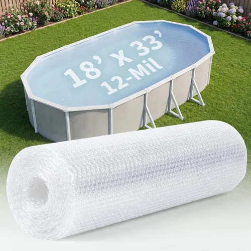 Vista 4 de Blue Wave Cubierta solar ovalada para piscina de 12 x 24 pies, transparente de 12 mil, cubierta solar para piscina sobre el suelo, manta térmica