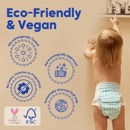 Vista 3 de Kim & Kimmy Pañales ecológicos, talla 2, 9-18 libras, 72 pañales – Protección contra fugas de 12 horas, sin erupciones, hipoalergénicos, ultrasuaves