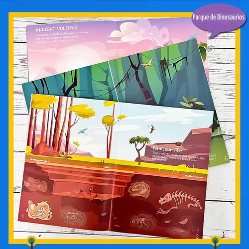 Vista 4 de Libro de calcomanías de dinosaurios para niños, más de 230 calcomanías y 8 escenas, parque de dinosaurios, libro de actividades lado a lado
