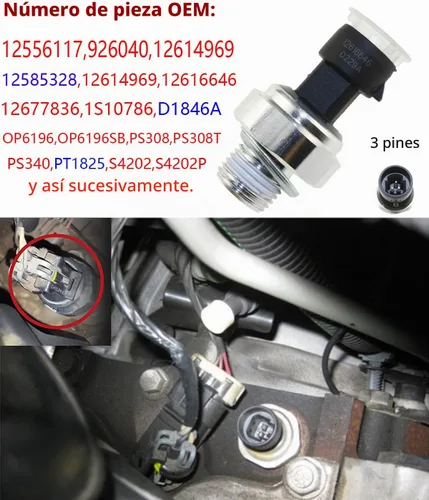 Vista 2 de 12677836 Sensor de presión de aceite para Chevy Silverado GMC Sierra Cadillac Escalade compatible con Tahoe Suburban Avalanche Impala Yukon Express