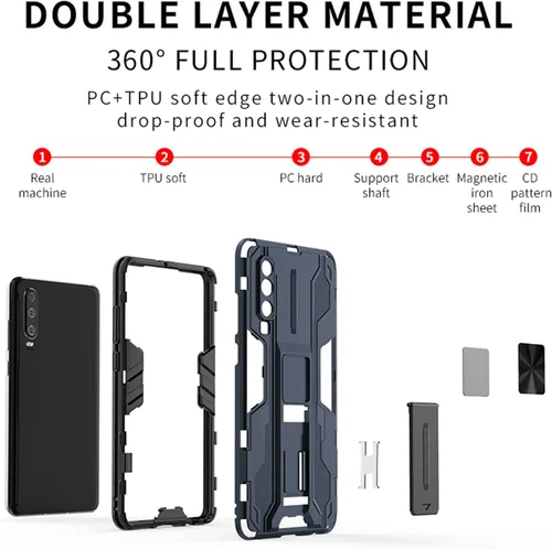 Vista 6 de Asuwish Funda de teléfono para Huawei P30 con protector de pantalla de vidrio templado y soporte delgado, soporte híbrido, resistente, película