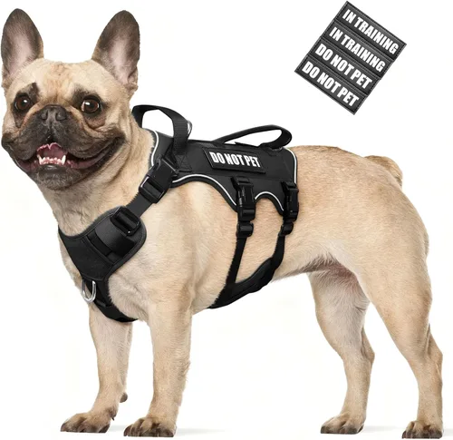 Vista 18 de WINSEE - Arnés para perro a prueba de fugas, arnés Molle de servicio y trabajo con doble asa, chaleco táctico para mascotas con 4 parches