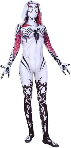 Vista 2 de Pzruyui Disfraz de cosplay de Gwen Stacy Into The Spider Verse Gwenom de tela de elastano para Halloween