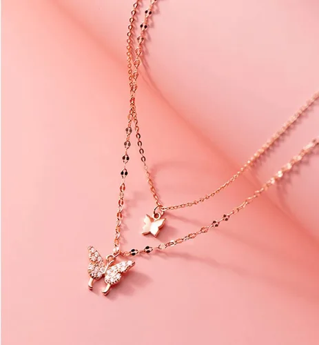 Vista 2 de SLUYNZ Gargantilla de plata de ley 925 con circonita cúbica para mujer, collar con capas de mariposa