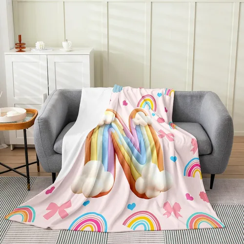 Vista 30 de Erosebridal Rainbow English Alphabet Fleece Throw Blanket 40"x50" - Ultra-Soft for Couch Sofa Bed,Cartoon Letters Flannel Blanket,Love Hearts Fuzzy
