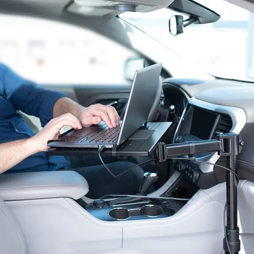 Vista 2 de VIVO Soporte de automóvil para laptop, extensión totalmente ajustable, soporte para portátil para camiones, furgonetas y SUV, articulación y ajuste