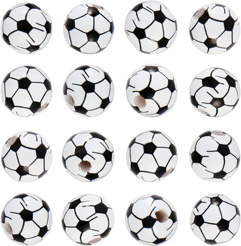 Vista 13 de Firstmeet Cuentas redondas pintadas de madera de 0.591 in, 60 unidades, cuentas sueltas en forma de baloncesto para hacer joyas, cabello