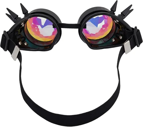Vista 88 de Gafas caleidoscopio para raves trippy psicodélico steampunk con lentes de cristal de difracción de prisma arcoíris