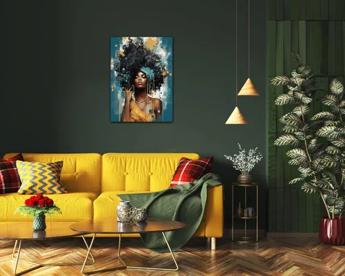 Vista 219 de Arte de pared afroamericano, decoración de rey y reina bailarín negro para sala de estar, arte de pareja de amor negro para dormitorio, lienzo