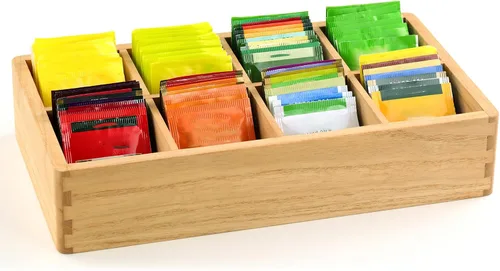 Vista 8 de KIRIGEN Organizador de bolsitas de té de madera con 8 compartimentos Caja de almacenamiento de madera que organiza bolsas de té, paquetes de azúcar