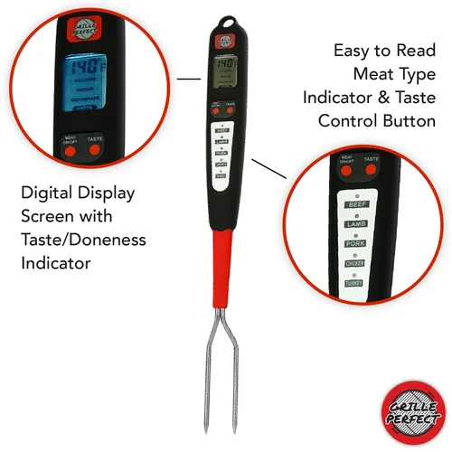 Vista 3 de Grille Perfect horquilla con termómetro digital para carne a la parrilla y asador con alarma que indica que está completa la cocción